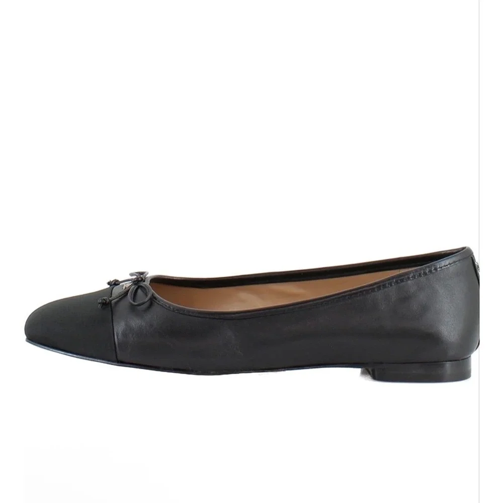 Sam Edelman Marley Womens 8 Black Leather Cap‎ Toe Ballerina Bow Flats New